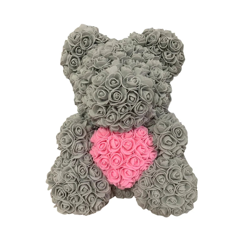 2024 40cm Rose Bear – Heart-Shaped Artificial Flower Teddy Bear for Valentine’s, Wedding, Birthday & Christmas Gifts