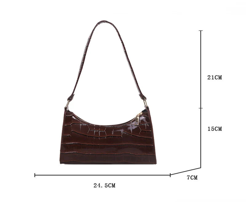 Fashion PU Leather Handbag for Women – Alligator Pattern Small Underarm Messenger Bag & Purse