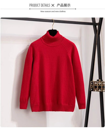 Plus Size 170Kg Women's Turtleneck Knitted Sweater – Loose Fit Pullover, Bust 160cm, Black/Red, 5XL-10XL