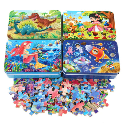 60PCS Wooden Cartoon Animal Puzzle – Early Learning Educational Jigsaw Toys for Kids