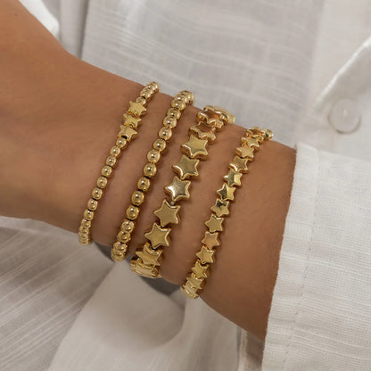 Boho Handmade Beaded Star Bracelet Set — Retro Gold Metal Bracelets for Women, Girly Charm Fashion Jewelry