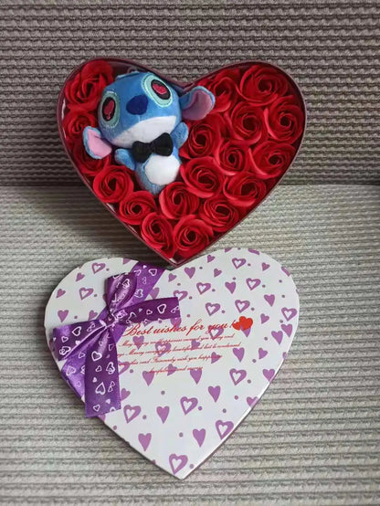Disney Lilo & Stitch Plush Doll with Rose Bouquet – Gift Box & Flower Arrangement for Valentine’s & Christmas