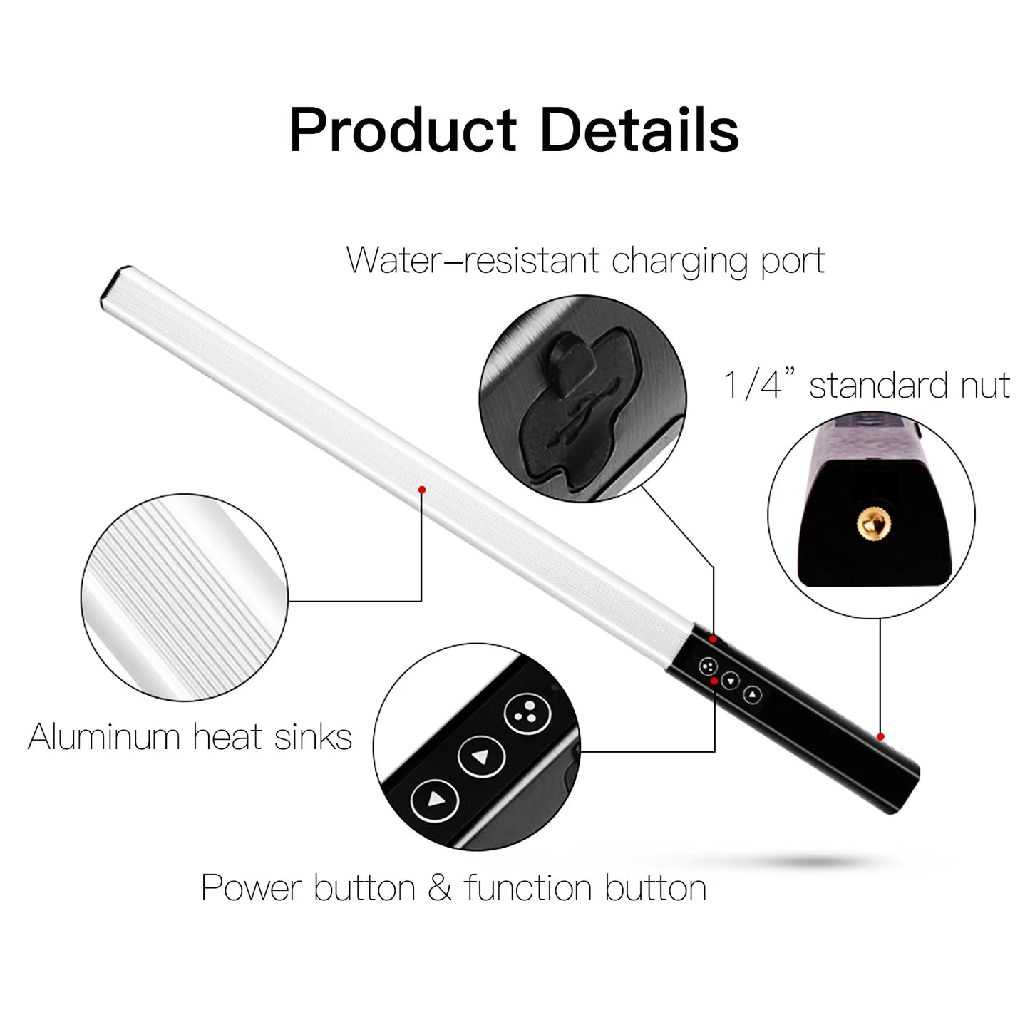 LUXCEO Q508A RGB LED Video Light Stick 10W Rechargeable 2600mAh – 36 Color CCT Studio Lighting for YouTube & Photography