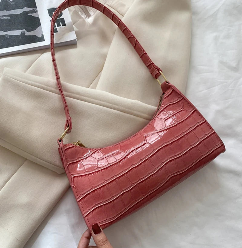 Fashion PU Leather Handbag for Women – Alligator Pattern Small Underarm Messenger Bag & Purse