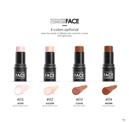 FOCALLURE Bronzer Highlighter Stick - Waterproof Body & Face Contour, Corrector & Illuminator Cream for Women's Makeup