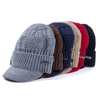 Unisex Warm Winter Beanie Hat - Stylish Fur Lined Soft Knit Cap with Brim, Thick Knitted Hats for Men and Women