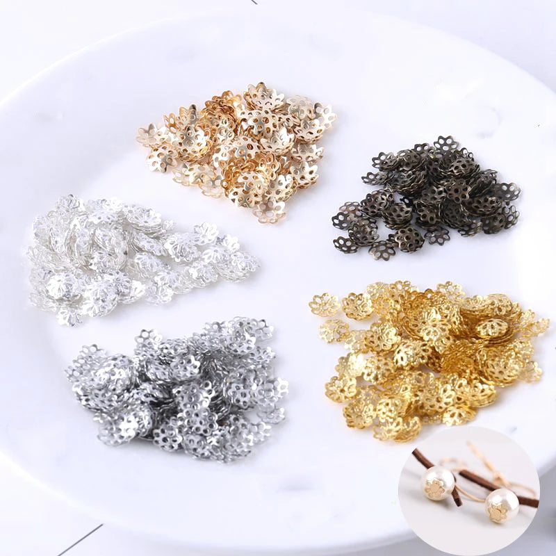 500Pcs Hollow Flower Filigree Bead Caps - 6mm Metal Spacer Beads for DIY Earrings, Jewelry Making & Craft Supplies