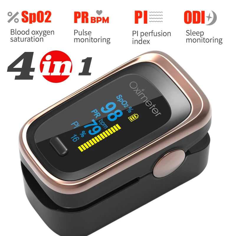 KIUZOU Finger Pulse Oximeter – SPO2, PR, PI, RR Blood Oxygen Saturation and Heart Rate Monitor with OLED Display