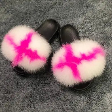 Girls’ Luxury Fluffy Fur Slippers – Warm Plush Indoor Flip Flop Slides for Women, New Arrival