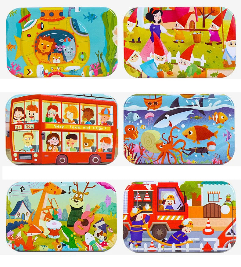 60PCS Wooden Puzzle Toys – Cartoon Vehicle & Animal Jigsaw for Kids’ Learning & Educational Play