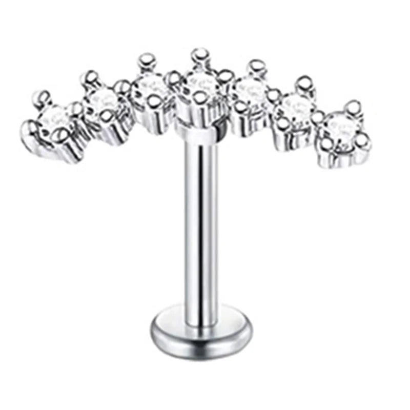 Crystal Flower Tragus Piercing Earring – 16G Cross Cartilage, Helix, Conch, Rook, Lobe & Labret Stud Jewelry