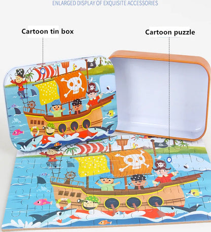 60PCS Wooden Puzzle Toys – Cartoon Vehicle & Animal Jigsaw for Kids’ Learning & Educational Play