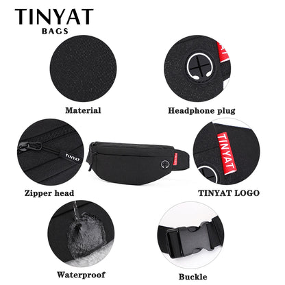 TINYAT Men Waist Bag: Casual Large Phone Belt Pouch - Canvas Travel Phone Bag for Women, Fanny Pack with 4 Pockets