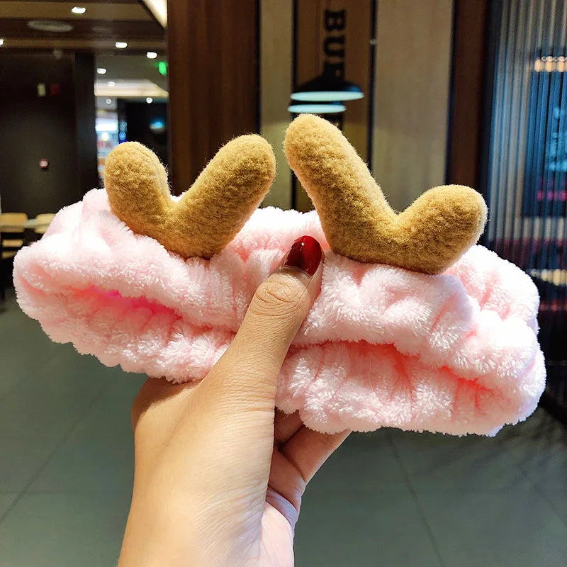 Soft Coral Fleece Bow Headband – Wash Face Hair Holder with Animal Ears for Women & Girls