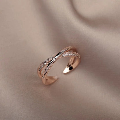 Women’s Rose Gold Zircon Open Ring – Adjustable Light Luxury Fashion Jewelry, Elegant Korean Style Gift Ring
