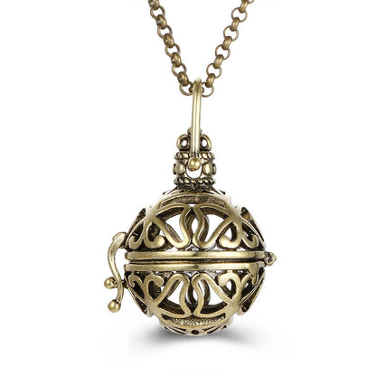 Mexico Music Ball Hollow Zircon Pendant Necklace – Vintage Perfume Aromatherapy Locket for Women