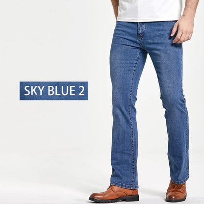 Men’s Bootcut Jeans — Slim Fit Stretch Denim Pants Slightly Flared Classic Designer Trousers Blue Black