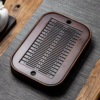 Natural Bamboo Wood Tea Tray – Rectangle Tea Set with Drainage, Water Storage Board for Chinese Tea Cups, Home Accessories