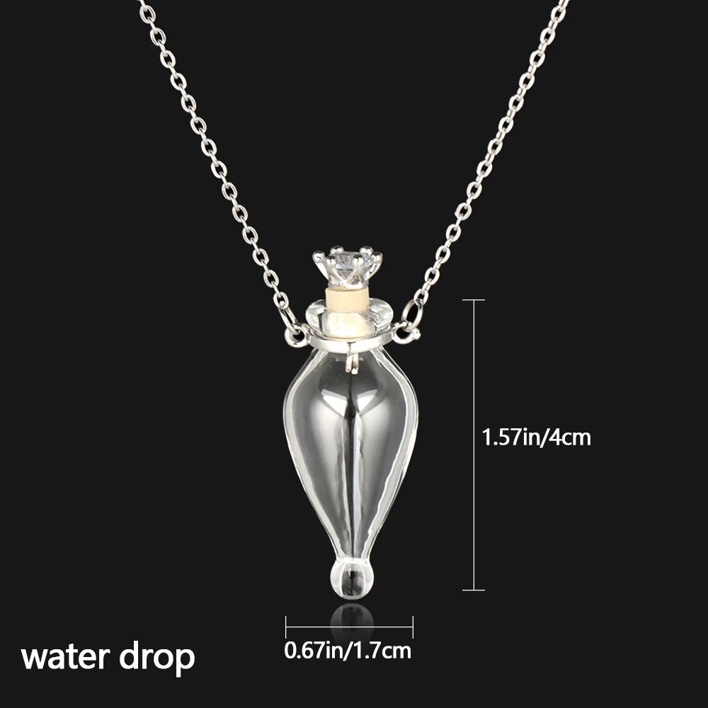 Openable Glaze Vial Pendant Necklace – Water Drop Heart Mini Perfume Bottle, Keepsake Jewelry Gift with Steel Chain