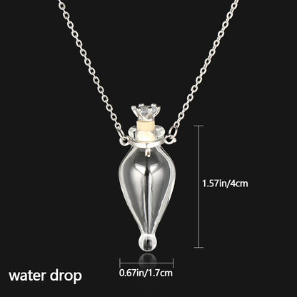 Openable Glaze Vial Pendant Necklace – Water Drop Heart Mini Perfume Bottle, Keepsake Jewelry Gift with Steel Chain