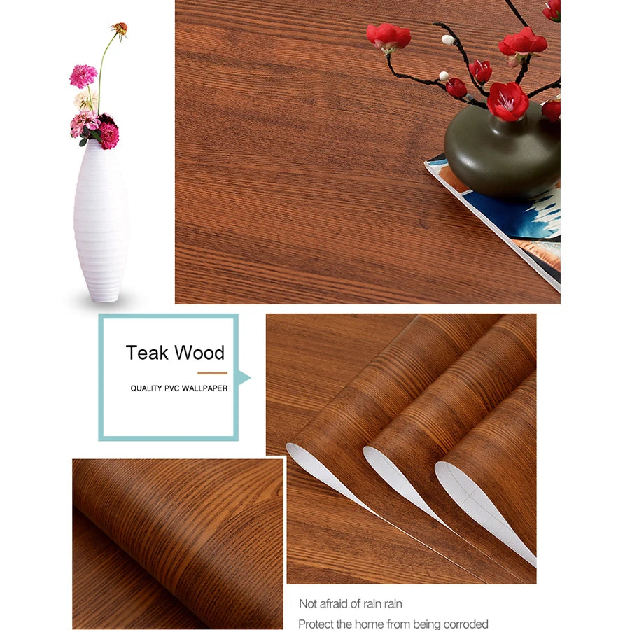 PVC Waterproof Self-Adhesive Wallpaper Roll — Wood Grain Vinyl Decorative Film for Furniture, Cabinets, and DIY Home Decor