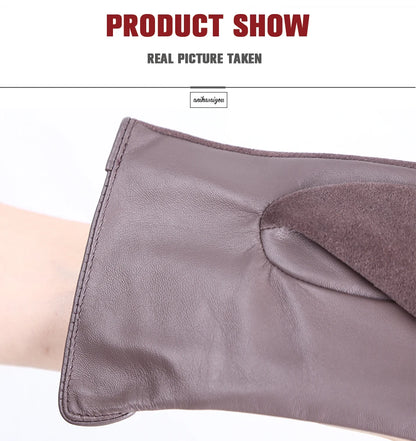 Women’s Winter Touch Gloves – 50% Genuine Leather & 50% Suede, Colorful Warm Leather Gloves