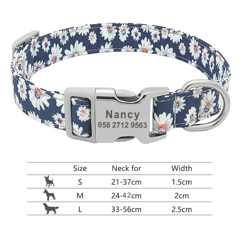 Adjustable Nylon Dog & Cat Collar – Personalized ID Collar with Engraved Name Buckle, Anti-Lost for Small, Medium & Large Pets