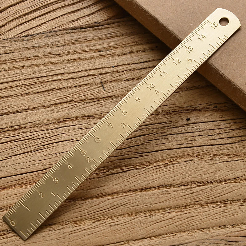 Vintage Brass Straight Ruler — Metal Triangle Protractor Measuring Tool for Students