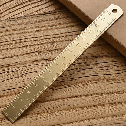 Vintage Brass Straight Ruler — Metal Triangle Protractor Measuring Tool for Students