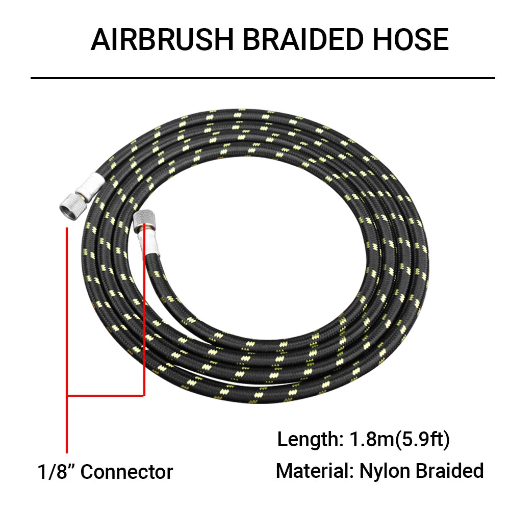 Professional Nylon Braided Airbrush Hose – 1/8" x 1.8m (5.9ft) Standard Fitting for Airbrush DIY