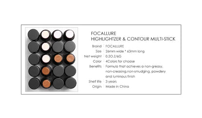 FOCALLURE Bronzer Highlighter Stick - Waterproof Body & Face Contour, Corrector & Illuminator Cream for Women's Makeup