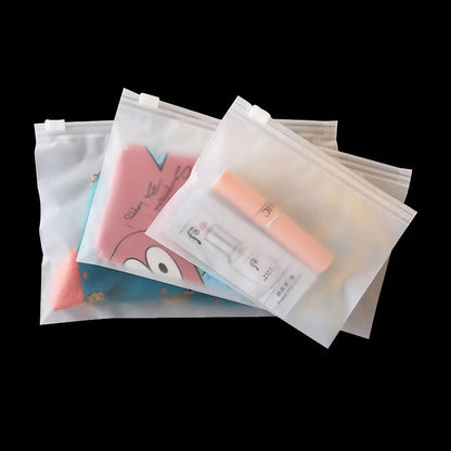10PCS 16-Wire Frosted Zipper Bags – Underwear, Panties & Socks Packaging with Air Hole, Resealable Cosmetic Storage
