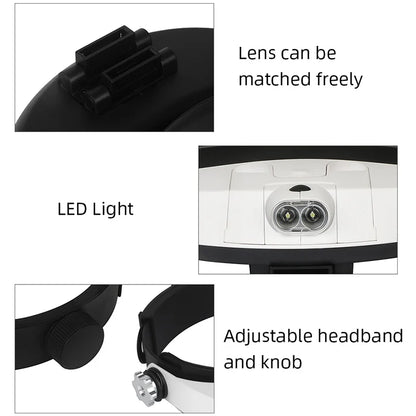 LED Headband Magnifier — Professional Loupe Glasses for Jewelry, Watch & Electronic Repair with 1X–3.5X Lenses