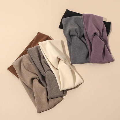 Women’s Elegant Solid Cross Woolen Elastic Headband – Thickened Warm Fashion Hairband Turban Bandana for Outdoor Casual Wear