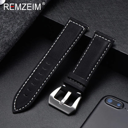 Genuine Leather Watch Band – Vintage Matte Black, Blue & Brown Strap for Men & Women, 18mm-24mm Wrist Bracelet