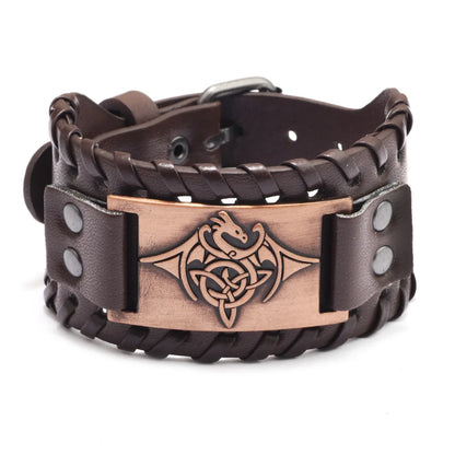 Totem Design Wide Leather Pirate Compass Bracelet - Men's Celtic Viking Jewelry, Party Gift Accessories