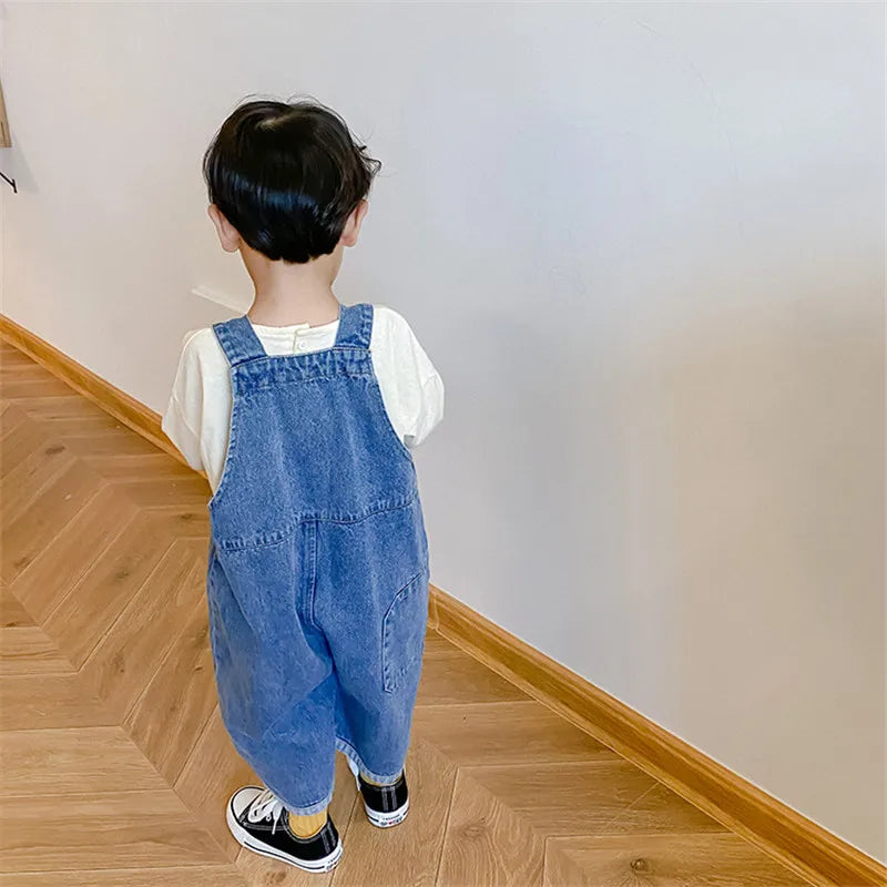 2024 Autumn Kids Denim Overalls – Loose Casual Bib Pants for Boys & Girls 1-7Y Spring Fall Outwear
