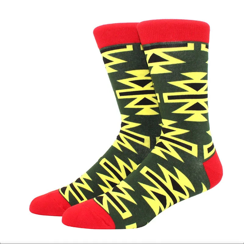 Men’s Funny Argyle Diamond Pattern Cotton Socks – Large Size 3D Geometric Crew Tube Socks, Combed Cotton Casual Novelty Socks