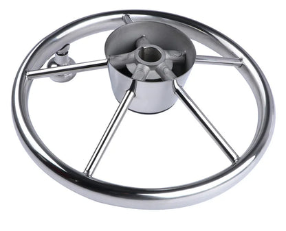 11" Stainless Steel 5-Spoke Boat Steering Wheel with Knob | 25° Marine Yacht Accessory