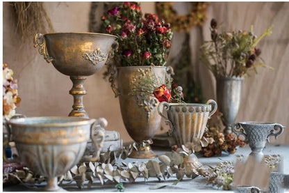 European Retro Iron Goblet Vase — Metal Flowerpot for Home, Living Room, Hotel & Flower Arrangement Decor