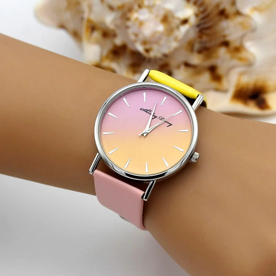 New Ladies Casual Gradient Watch – Luxury Quartz Wristwatch with 2-Color Strap, Feminine Design (Zegarek Damski)