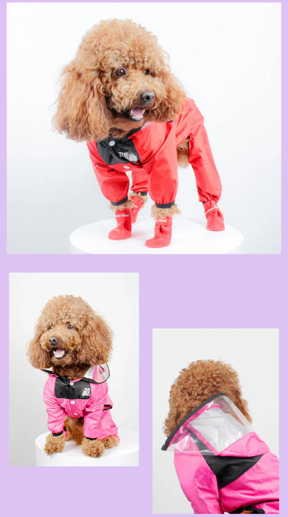 Waterproof Dog Raincoat – Dog Face Jumpsuit, Water-Resistant Jacket for Dogs, Pet Coat for All Weather