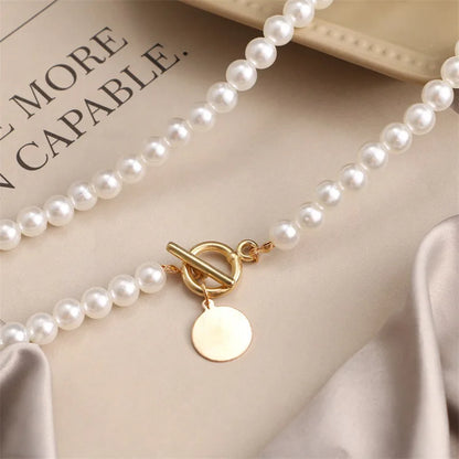 Vintage Pearl Choker Necklace for Women - Wedding Coin Lock Pendant Chain Jewelry & Party Gift