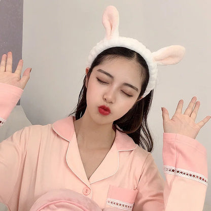 Soft Coral Fleece Bow Headband – Wash Face Hair Holder with Animal Ears for Women & Girls