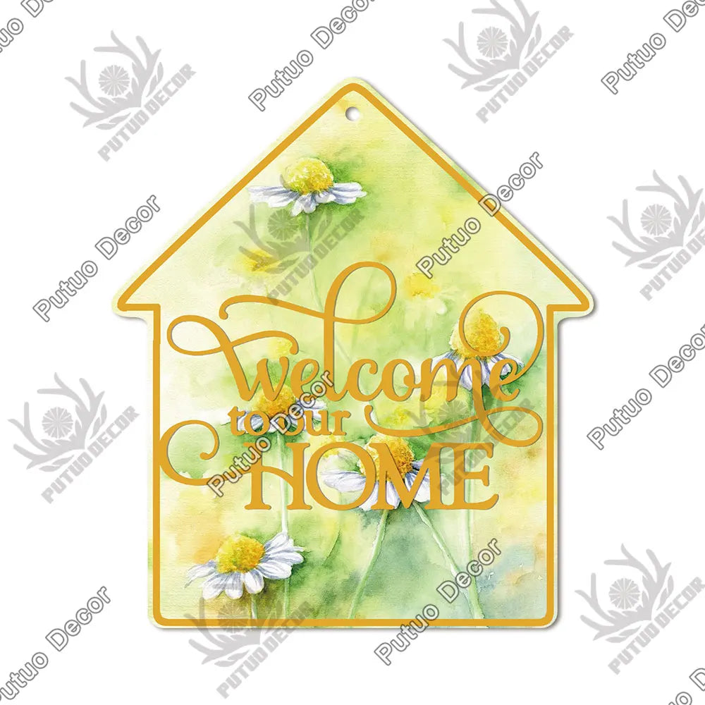 Putuo Decor Welcome House Shaped Wooden Sign – Rustic Hanging Plate for Home, Living Room Wall Decor