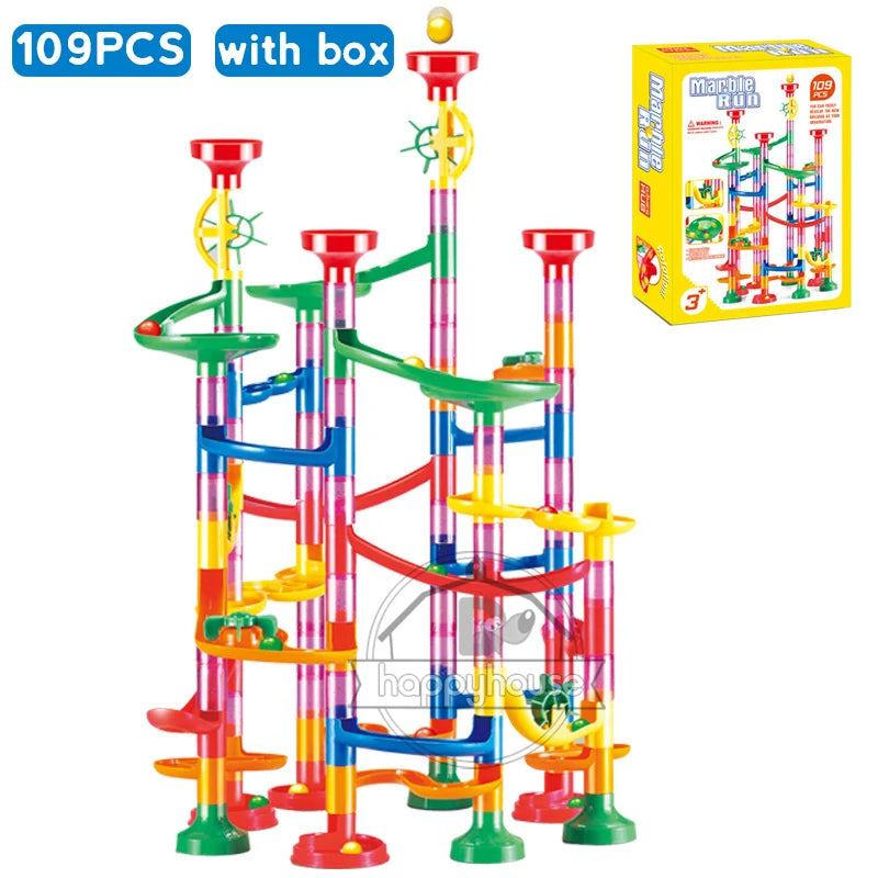 DIY Marble Run Race Track Set - 3D Maze Ball Roller Building Blocks Toy for Kids Creative STEM Play