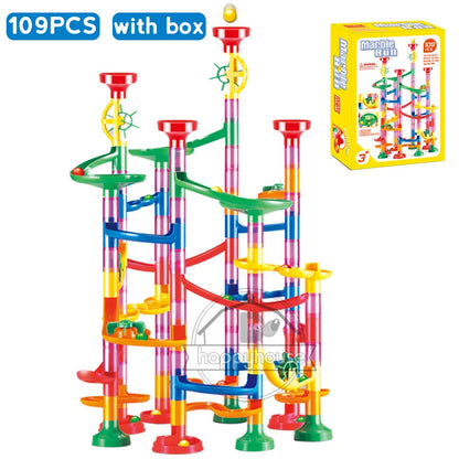 DIY Marble Run Race Track Set - 3D Maze Ball Roller Building Blocks Toy for Kids Creative STEM Play