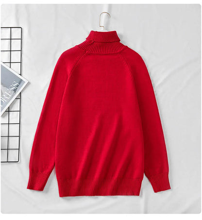 Plus Size 170Kg Women's Turtleneck Knitted Sweater – Loose Fit Pullover, Bust 160cm, Black/Red, 5XL-10XL