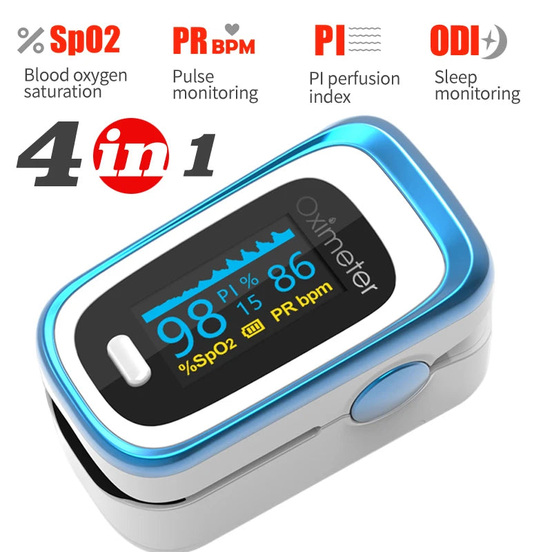 KIUZOU Finger Pulse Oximeter – SPO2, PR, PI, RR Blood Oxygen Saturation and Heart Rate Monitor with OLED Display