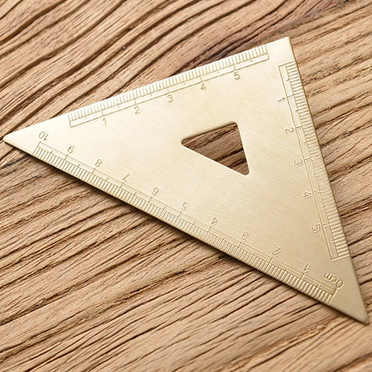 Vintage Brass Straight Ruler — Metal Triangle Protractor Measuring Tool for Students